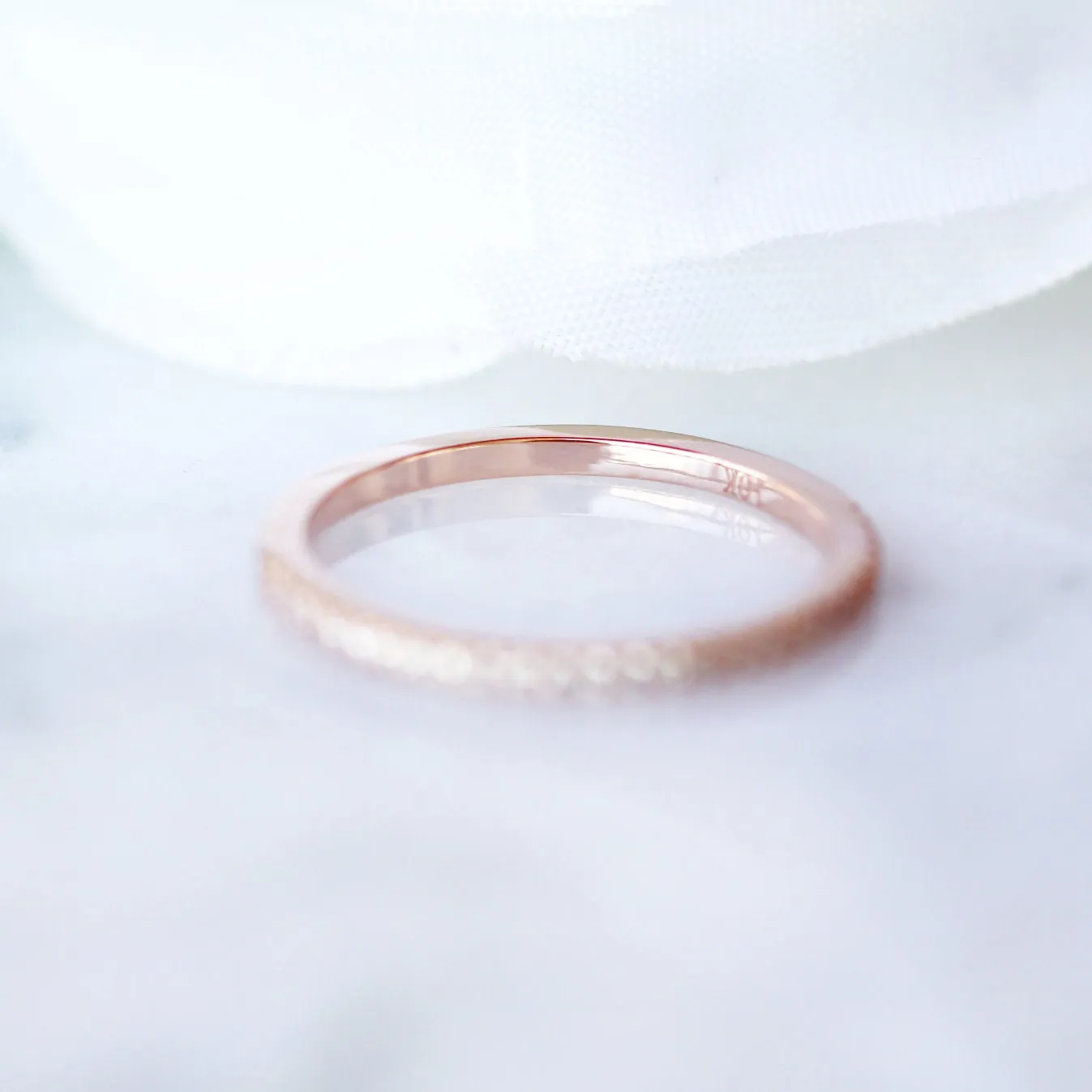 1.5MM Petite Half Eternity Wedding Band- 10K/ 14K/ 18K Solid Rose Gold