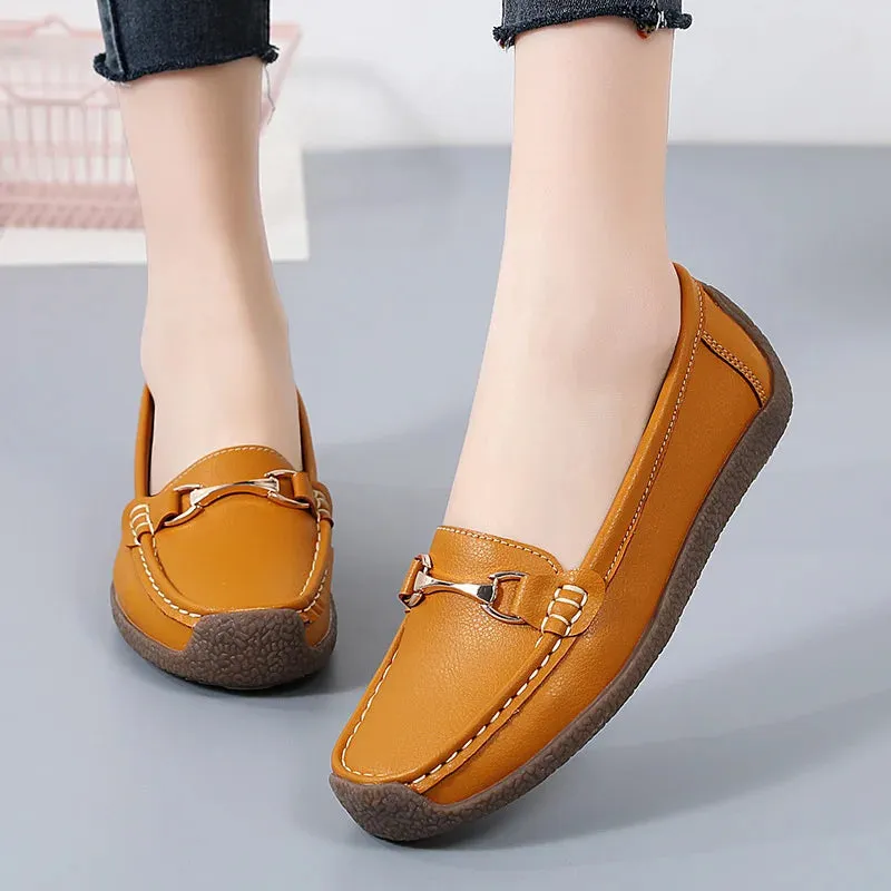 2024 New Spring/Autumn Women’s Flats – Genuine Leather Moccasins, Casual Slip-On Loafers, Boat Shoes, Available in Big Size 44