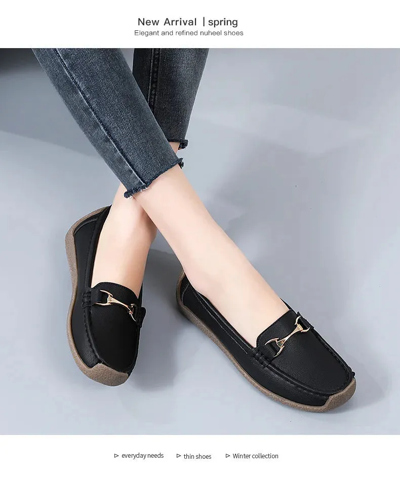 2024 New Spring/Autumn Women’s Flats – Genuine Leather Moccasins, Casual Slip-On Loafers, Boat Shoes, Available in Big Size 44