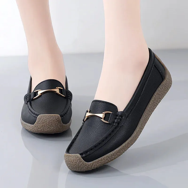 2024 New Spring/Autumn Women’s Flats – Genuine Leather Moccasins, Casual Slip-On Loafers, Boat Shoes, Available in Big Size 44