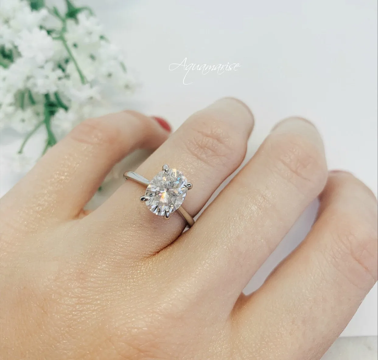 2CT Moissanite Engagement Ring- 14K White Gold