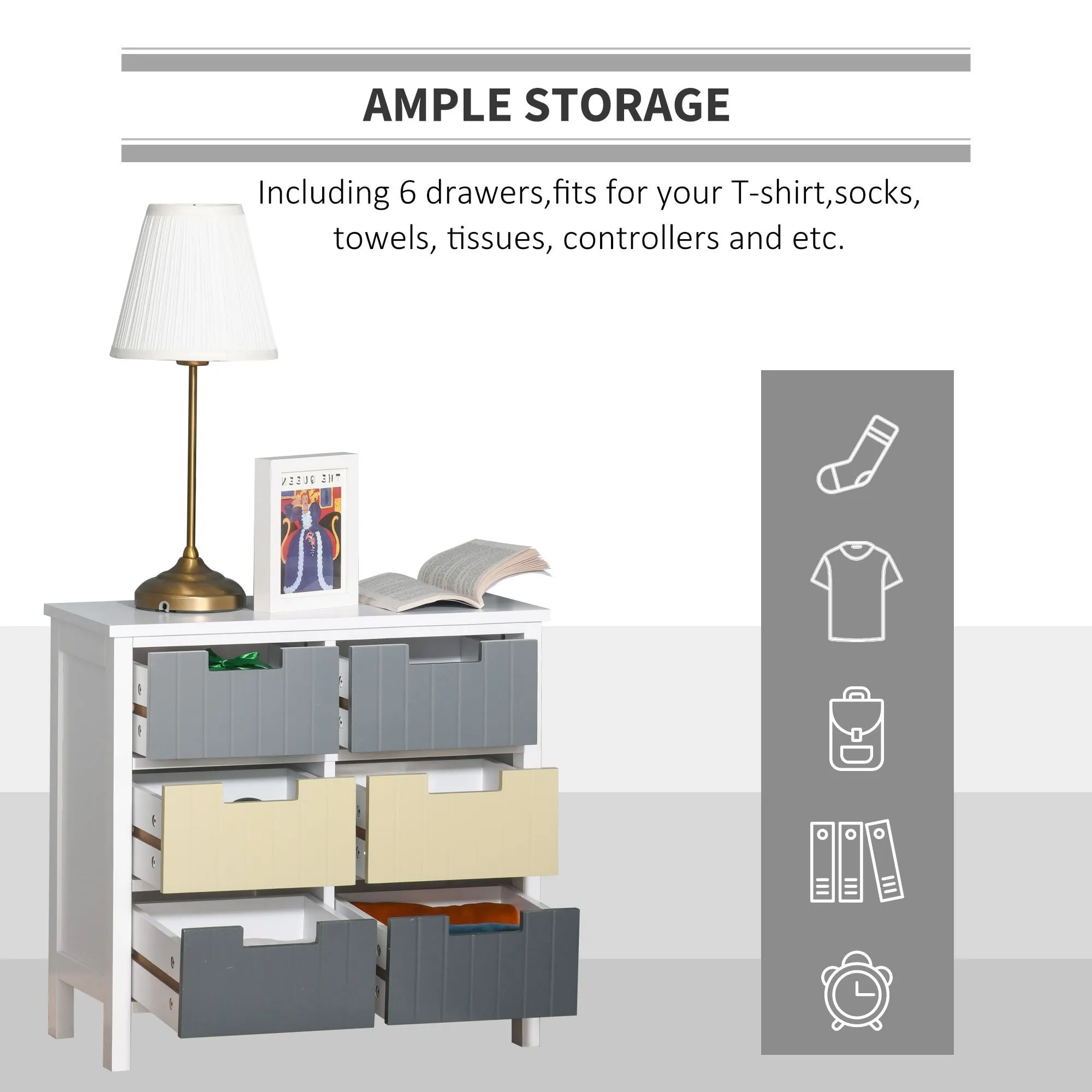 6 Drawer Storage Tower, Dresser Chest with Wood Top, Organizer Unit for Closets Bedroom Nursery Room Hallway Simple Dining & Living