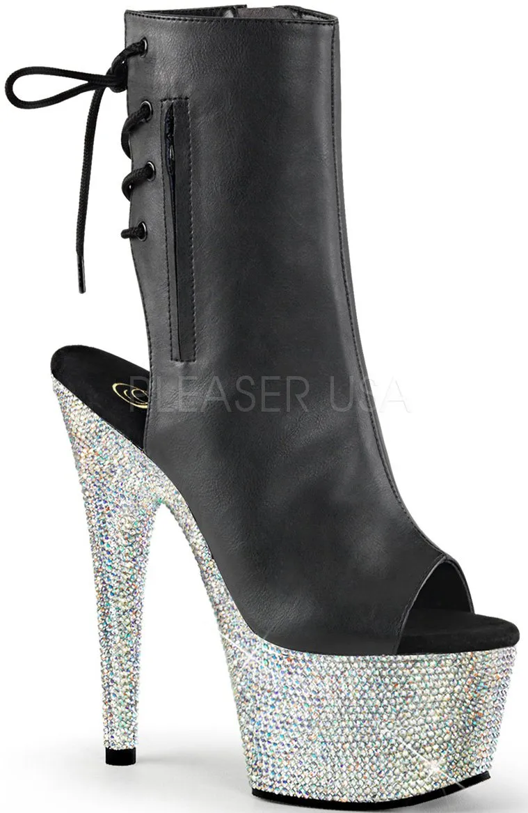 7" Heel Open Toe Ankle Rhinestone Boot (BEJEWELED-1018DM-7)