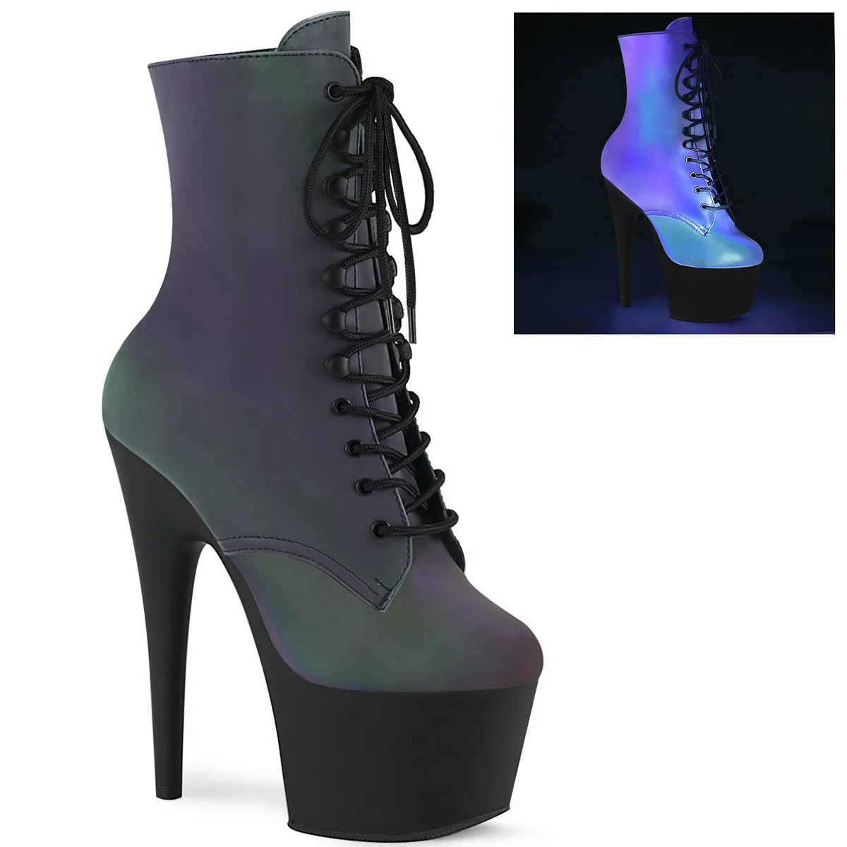 ADORE-1020REFL Pleasers Shoes Green Reflective Exotic Dancer Boot