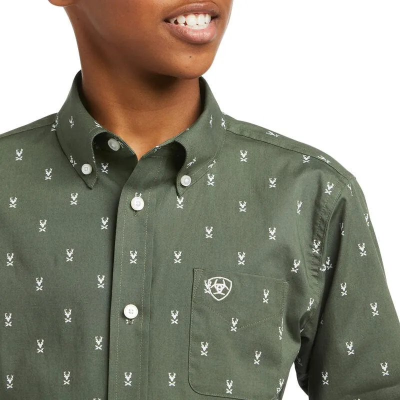 Ariat Boy's Hemlock Green Button Up Classic Fit Western Shirt 10038075