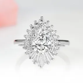 Art Deco Moissanite or Diamond Gatsby Engagement Ring- 14K White Gold