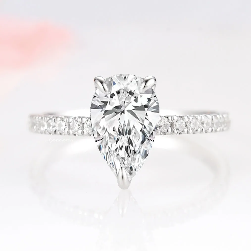 Astoria Moissanite/ Diamond Teardrop Engagement Ring- 14K White Gold (hidden accents)