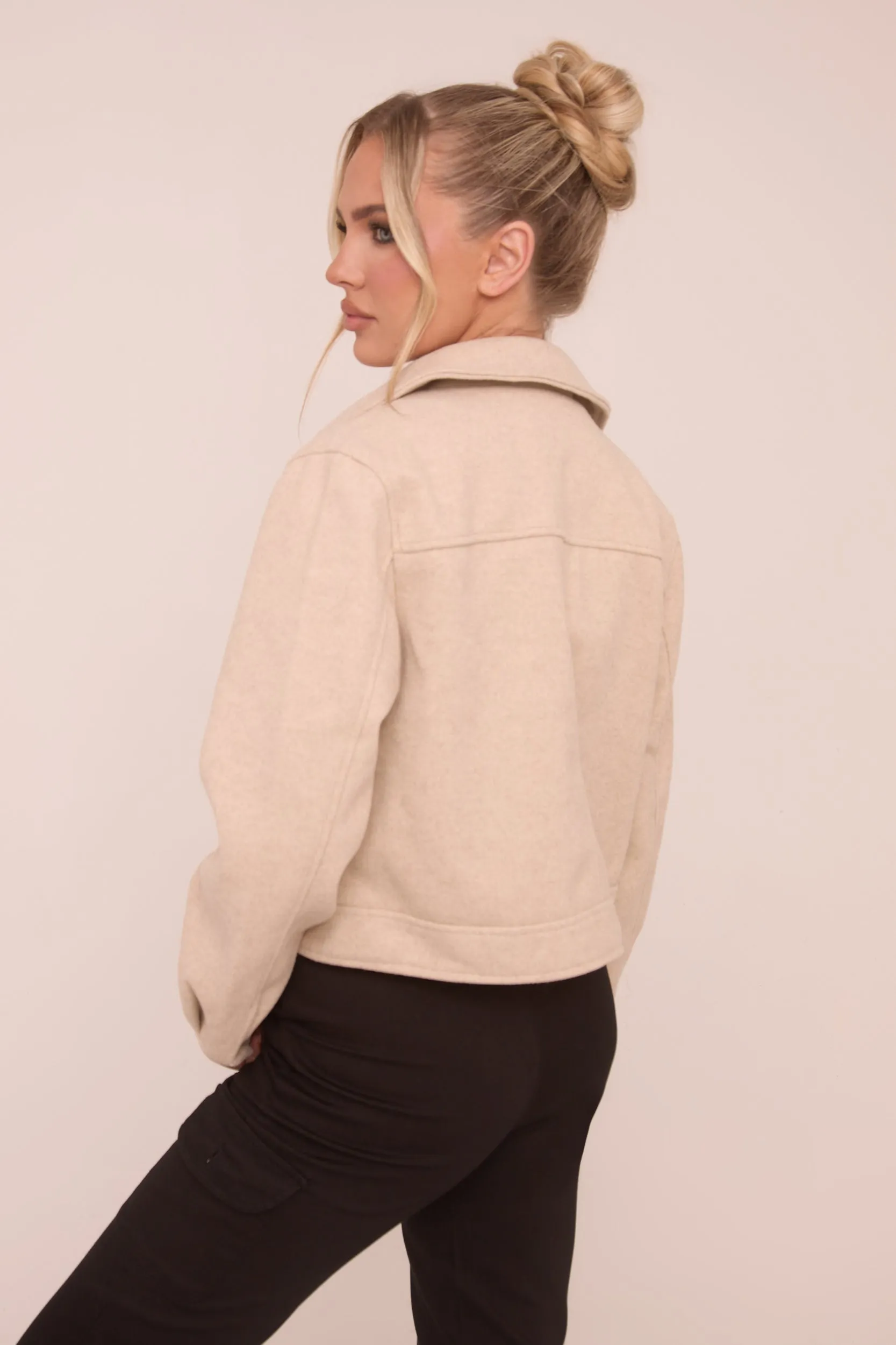 Beige Zip Front Cropped Jacket - Carol