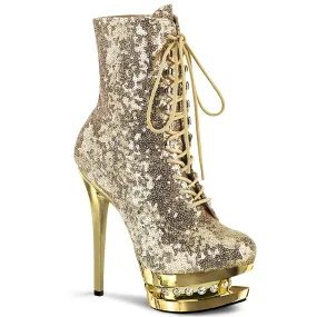 BLONDIE-R-1020 Gold Sequin Pole Dancing Ankle Boot Clearance Sale