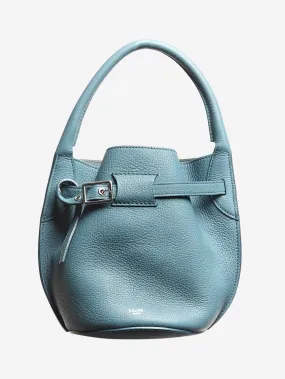 Blue buckled bucket top handle bag