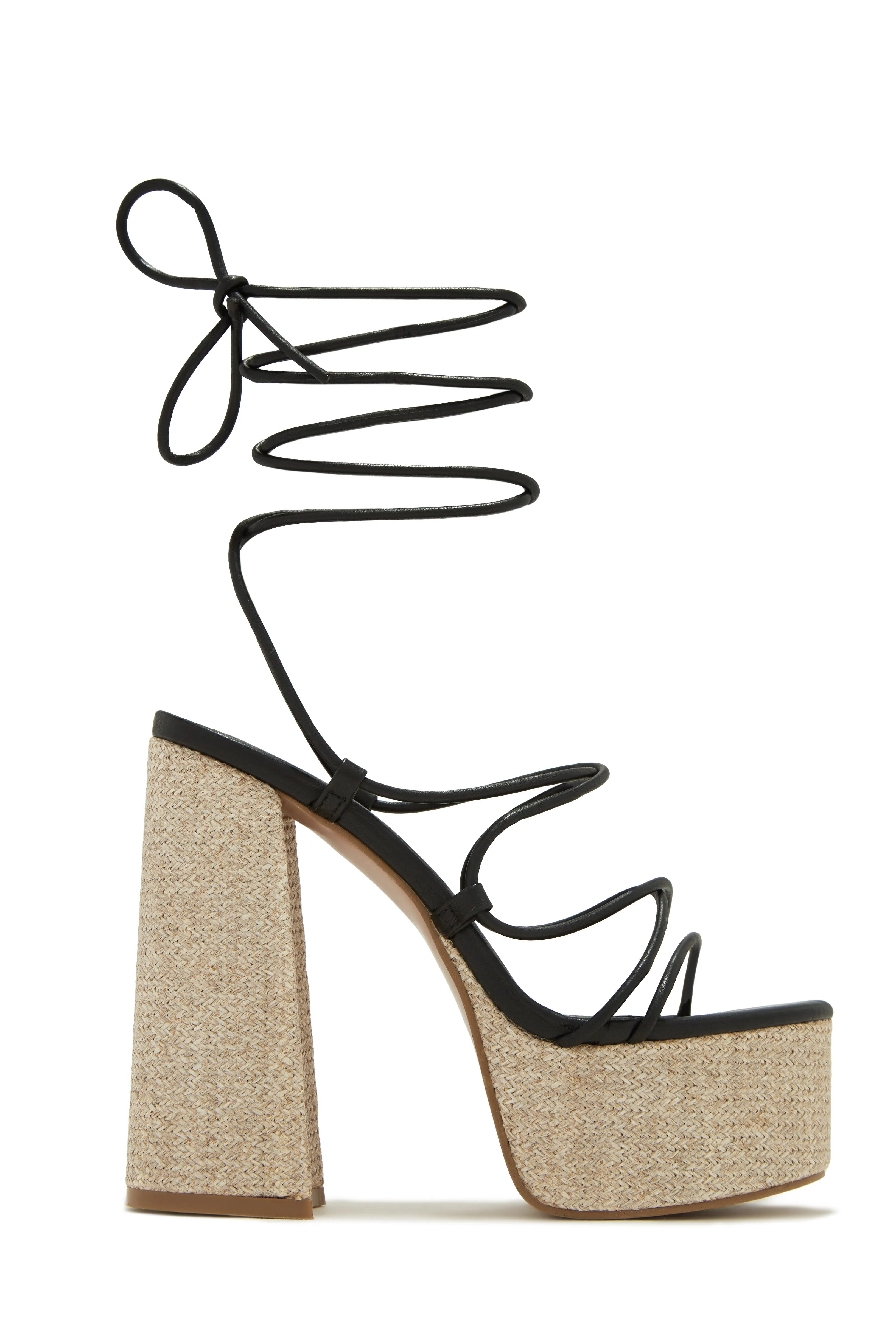 Brunch Al Fresco Lace Up Platform Block High Heels - Print