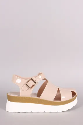 Buckled Fisherman Jelly Flatform Sandal