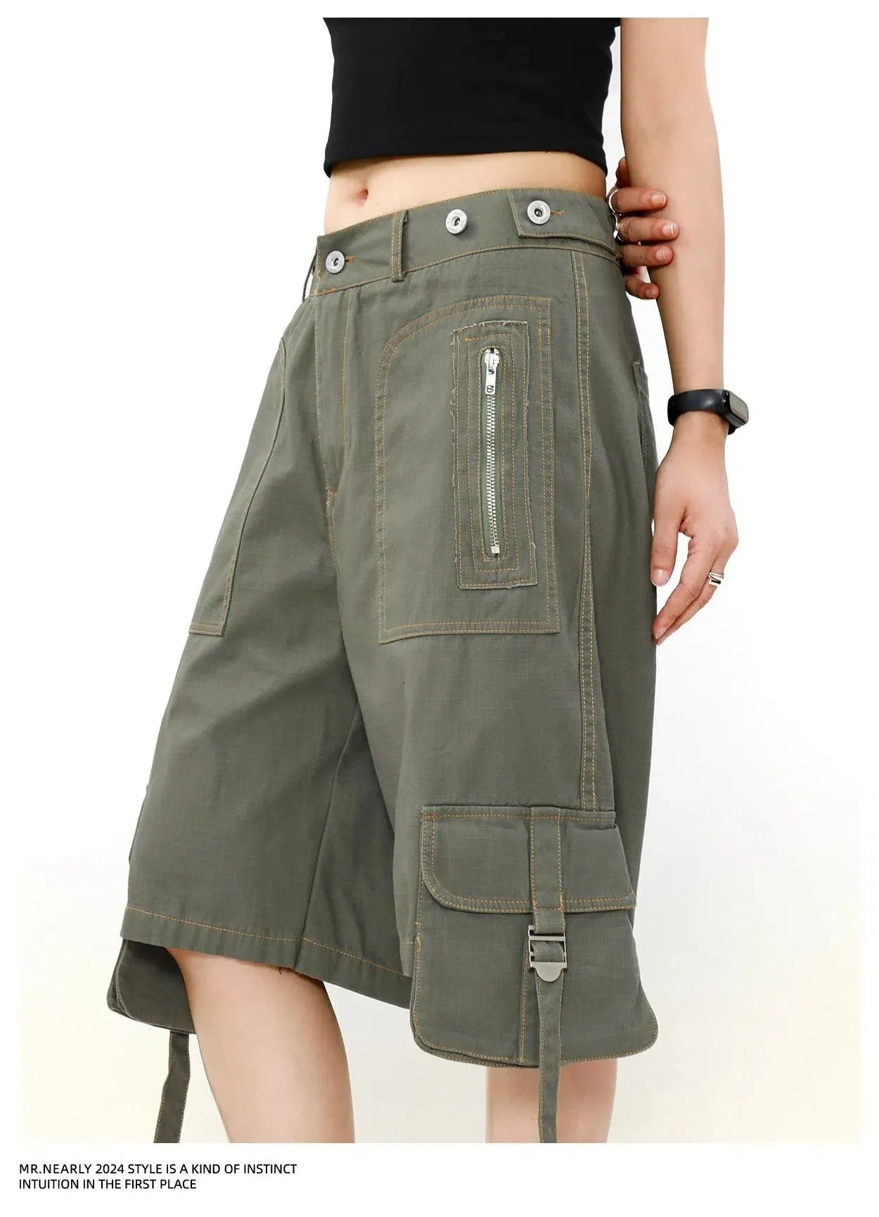 Buckled Strap Pocket Cargo Shorts