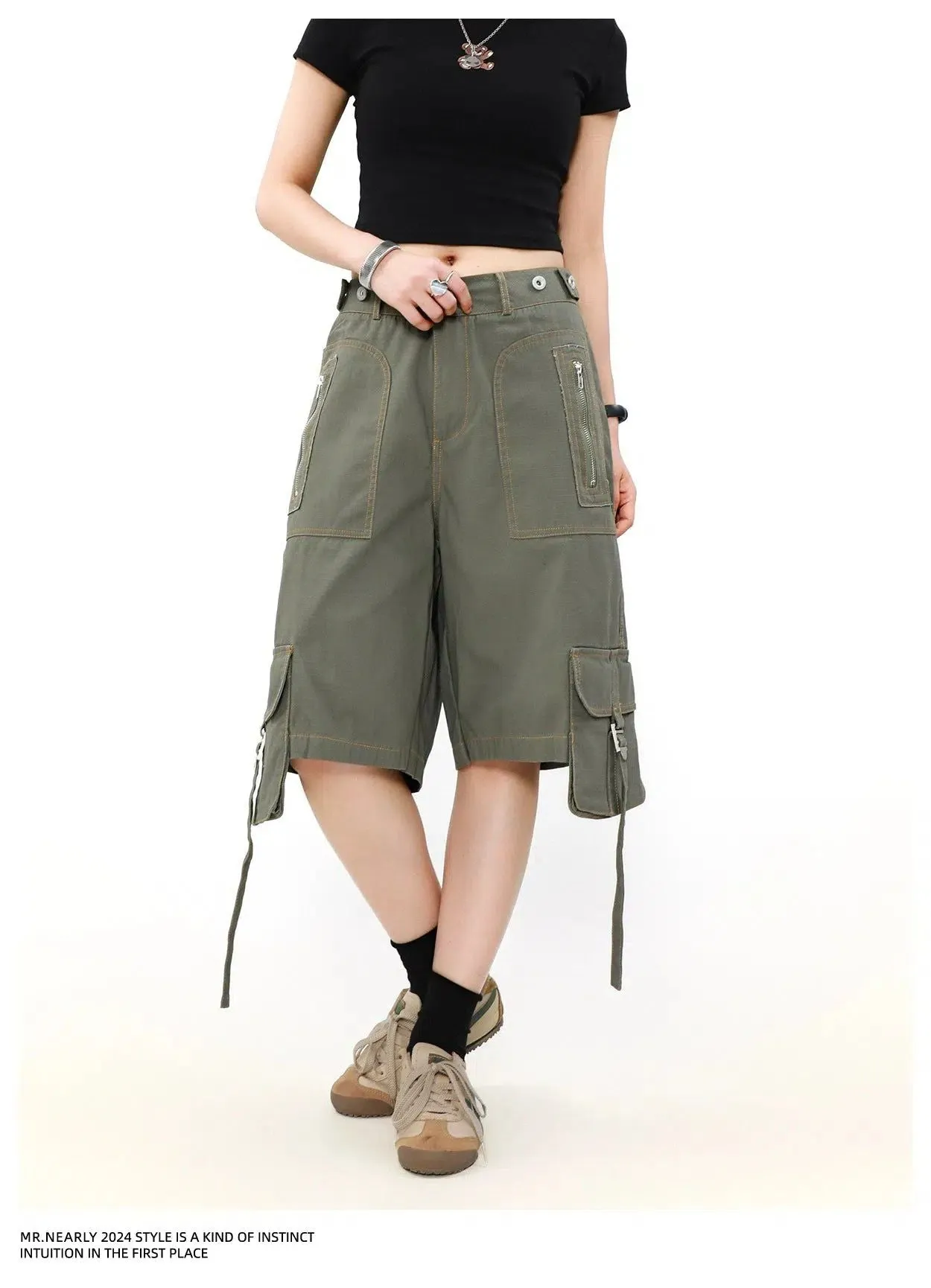 Buckled Strap Pocket Cargo Shorts