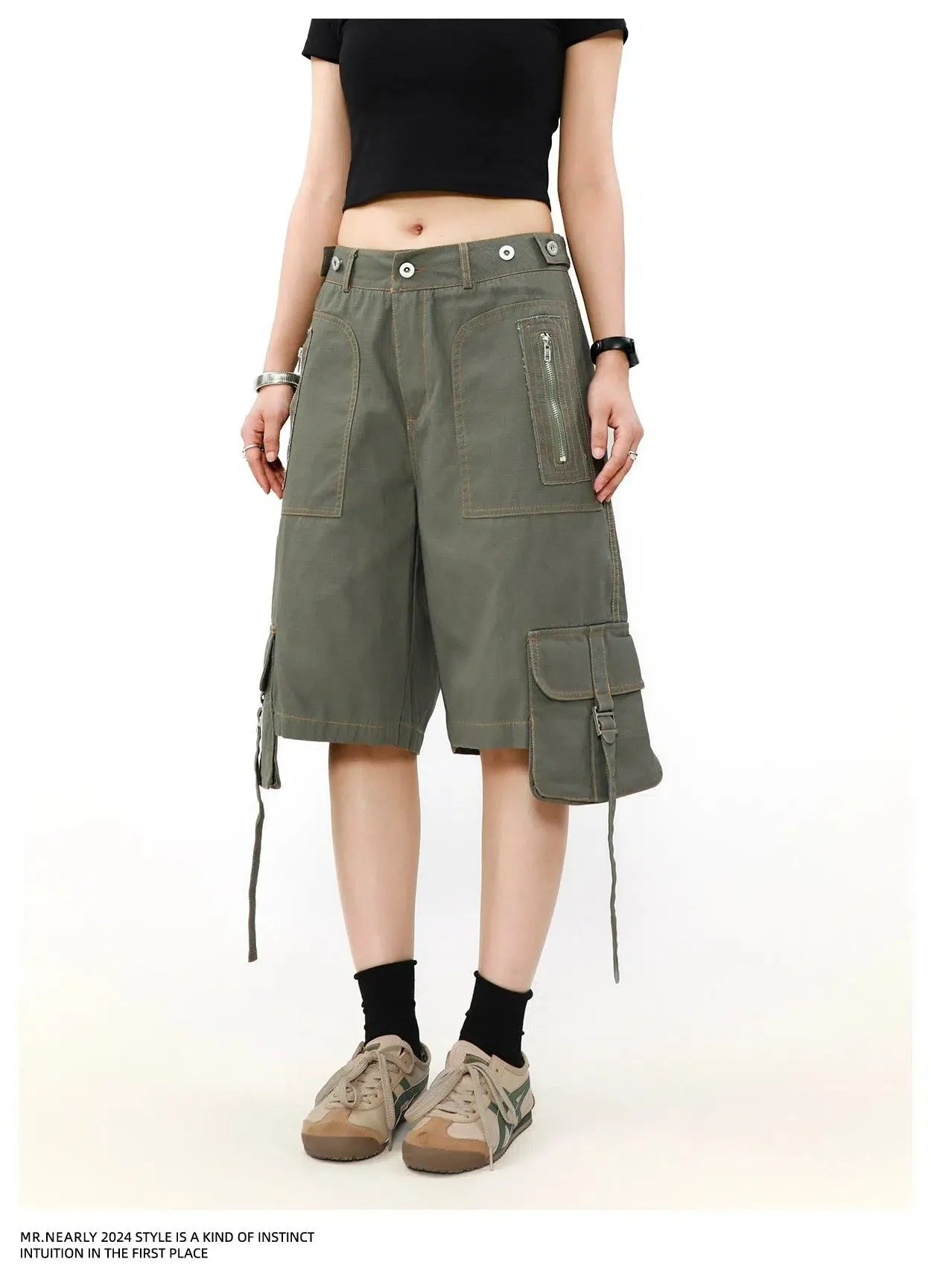 Buckled Strap Pocket Cargo Shorts