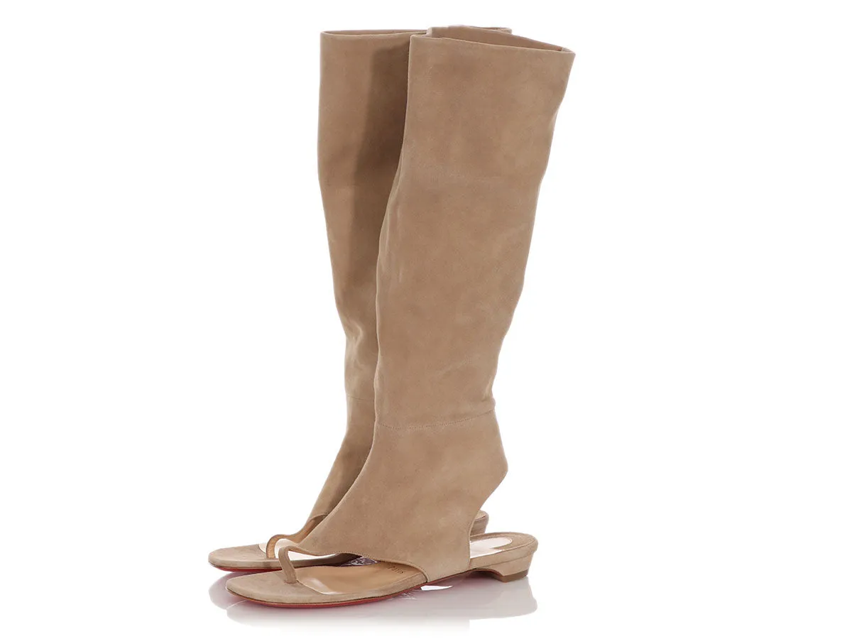 Christian Louboutin Beige Suede From Sand Flat Thong Boots