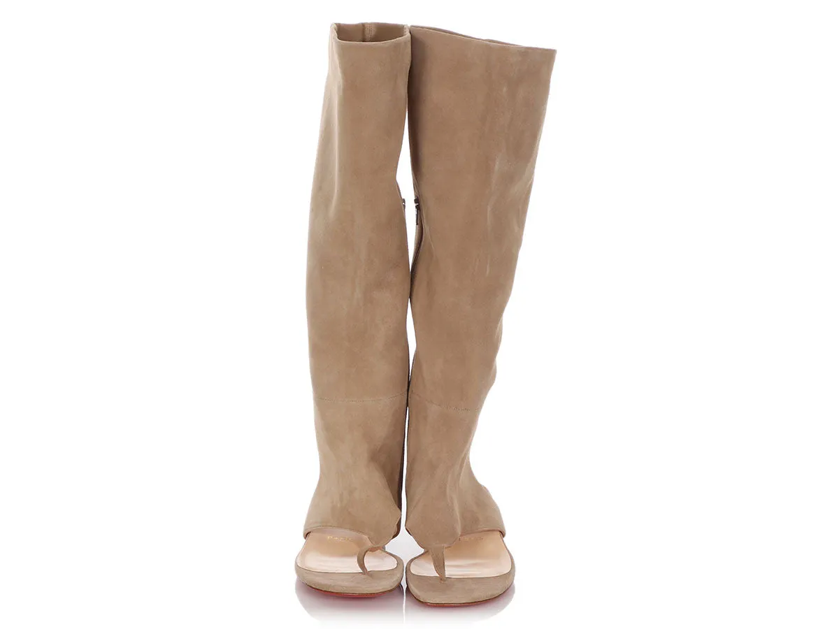 Christian Louboutin Beige Suede From Sand Flat Thong Boots