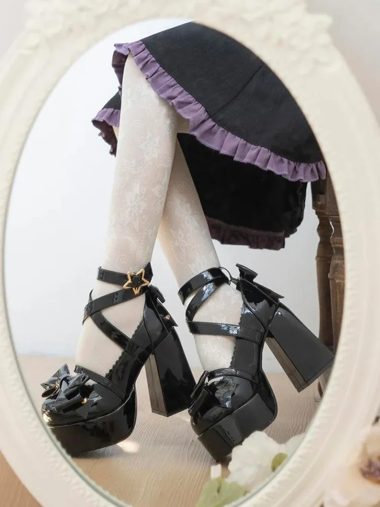 Coquette Bow Star Buckled Platform High Heels