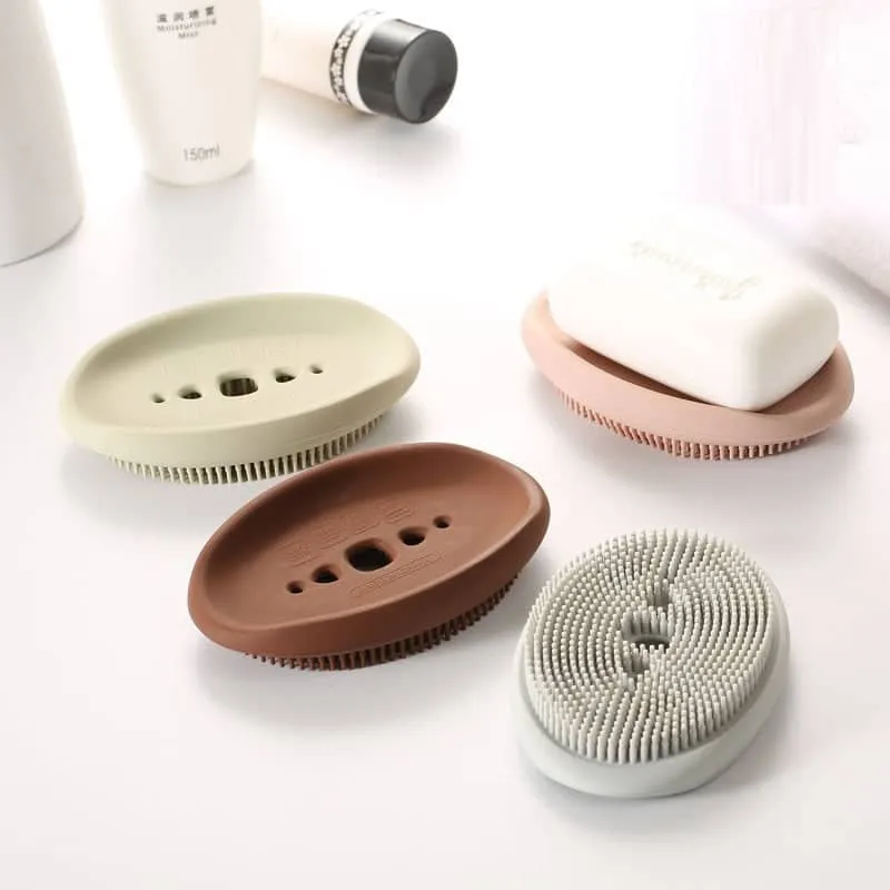 Creativity Double-Sided Silicone Soap Holder Box Flexible Multifunctional Bathroom Kitchen Dish Cleaning Brush Soap Storage Box