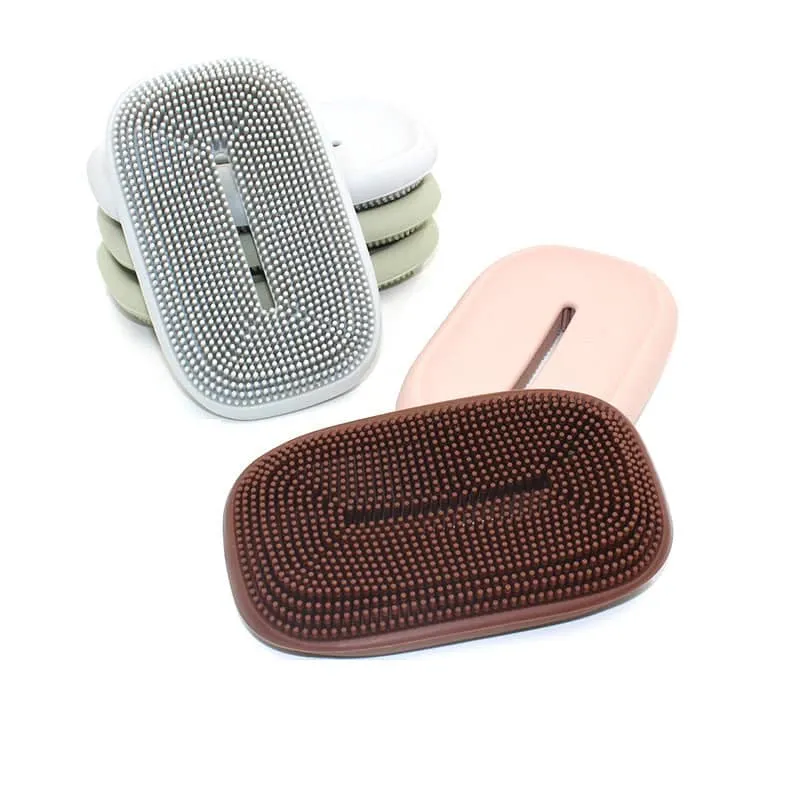 Creativity Double-Sided Silicone Soap Holder Box Flexible Multifunctional Bathroom Kitchen Dish Cleaning Brush Soap Storage Box