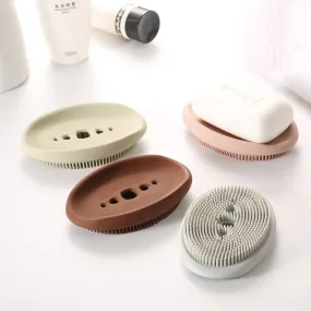 Creativity Double-Sided Silicone Soap Holder Box Flexible Multifunctional Bathroom Kitchen Dish Cleaning Brush Soap Storage Box