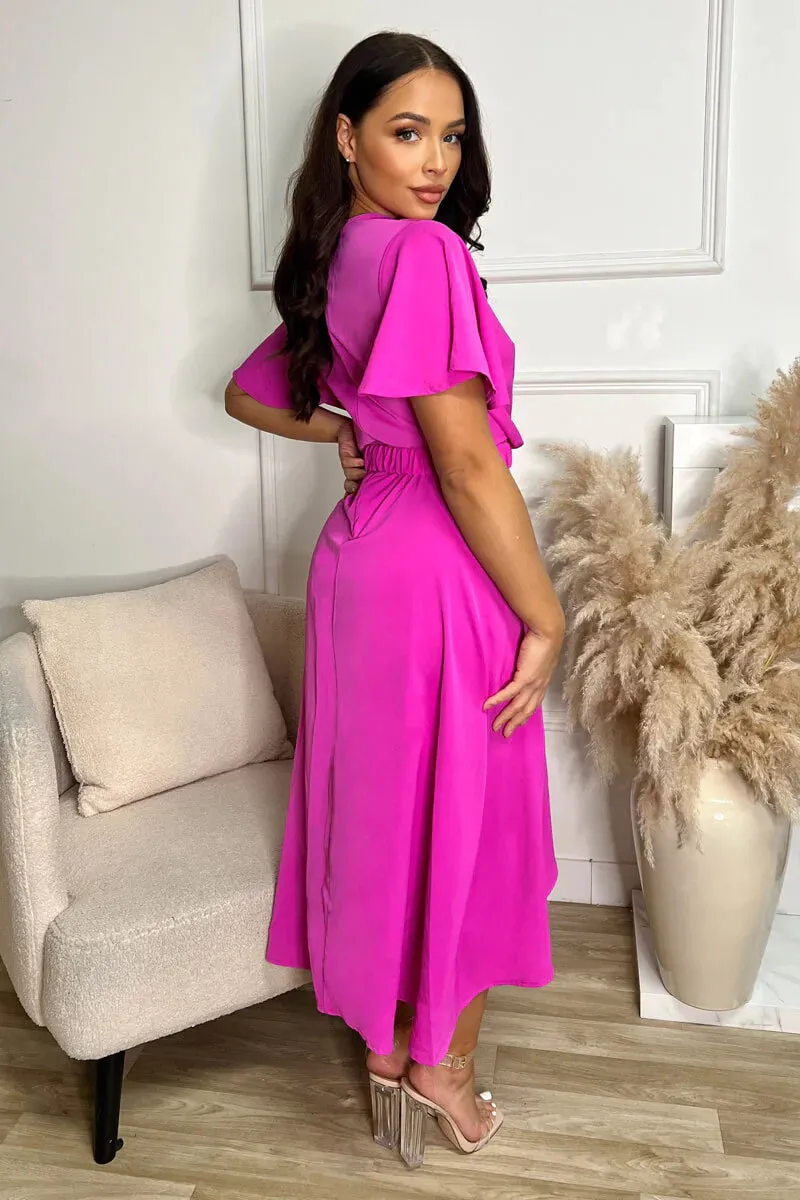 Danni Pink Short Sleeve Belted Midi Dress