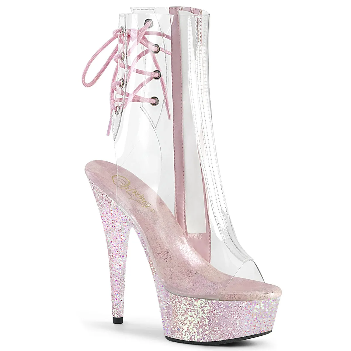 DELIGHT-1018C Pleaser Shoes Clearance Holographic Clear Ankle Boot