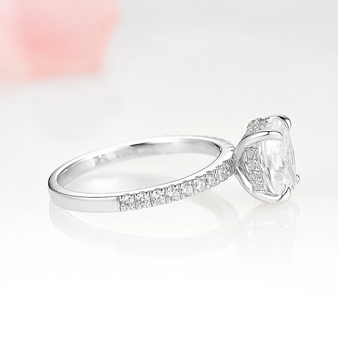 Elle Hidden Halo Moissanite or Diamond Engagement Ring- 14K White Gold