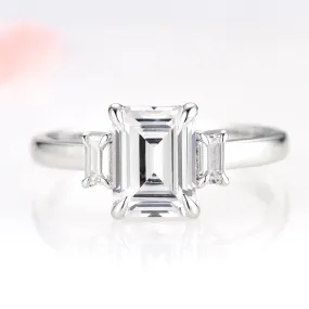 Emerald Cut Moissanite Engagement Ring- 14K White Gold