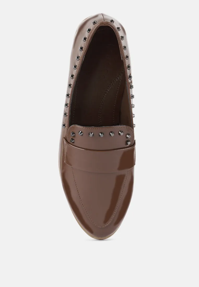 EMILIA Tan Patent Stud Penny Loafers