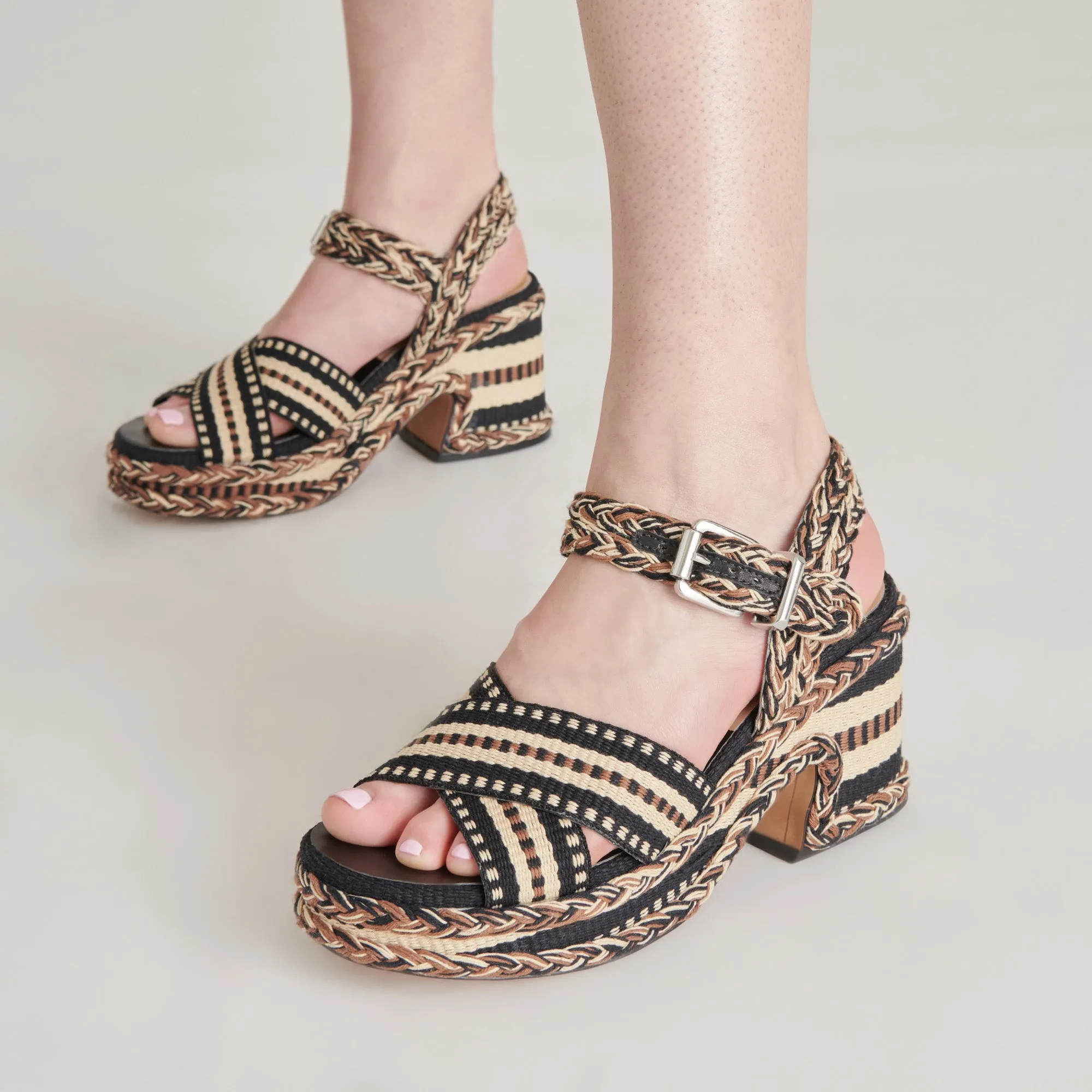 GRAYCE HEELS BLACK MULTI WOVEN