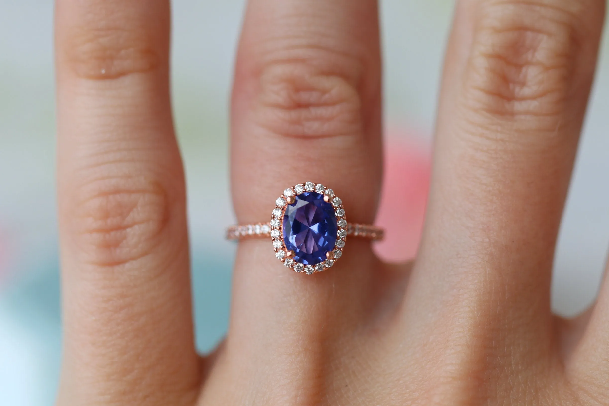 Iris Natural Tanzanite Engagement Ring- 14K Solid Rose Gold