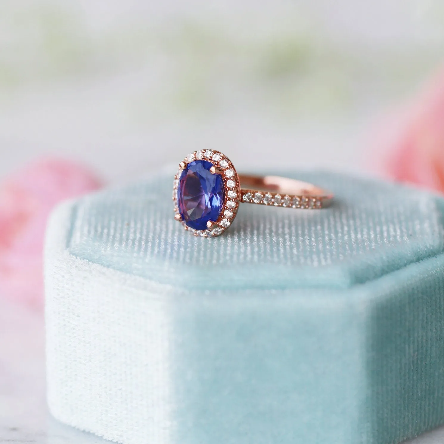 Iris Natural Tanzanite Engagement Ring- 14K Solid Rose Gold