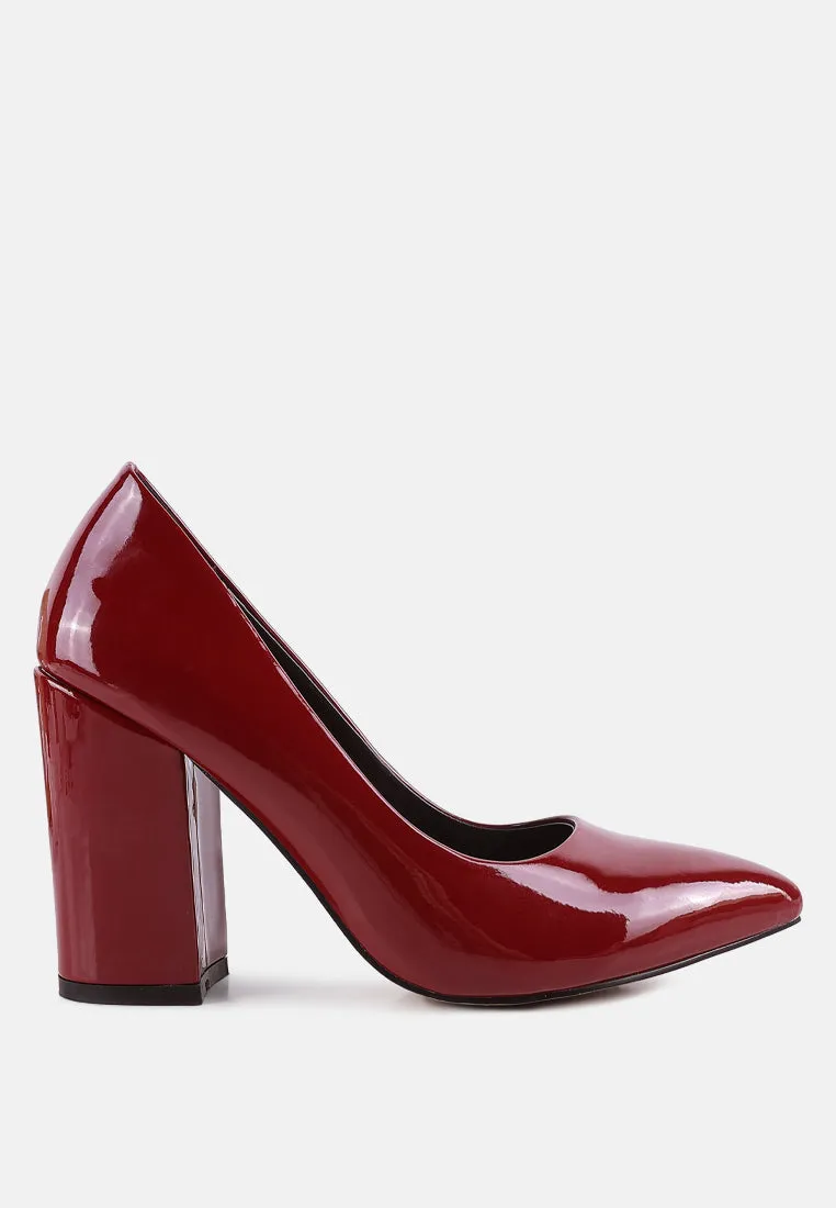 Kamira Patent Block Heeled Pumps