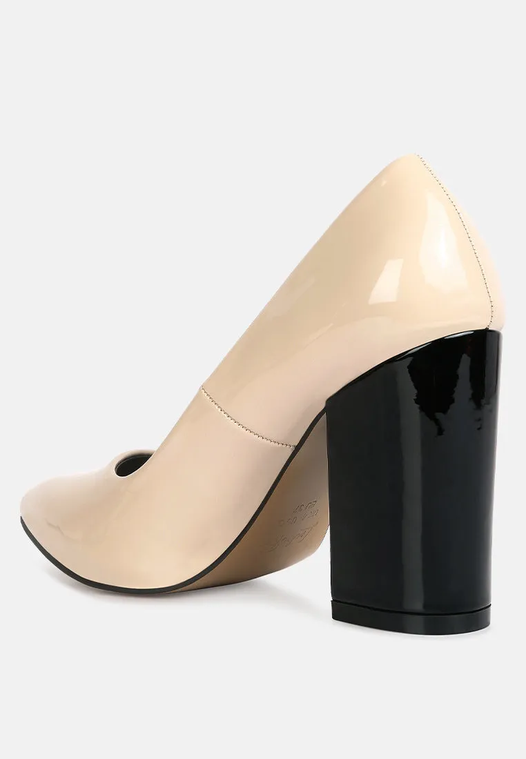 Kamira Patent Block Heeled Pumps