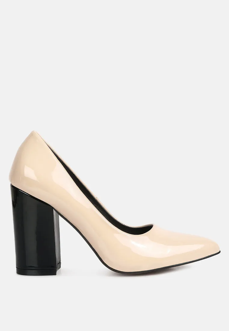 Kamira Patent Block Heeled Pumps