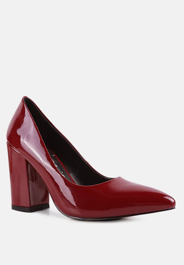 Kamira Patent Block Heeled Pumps