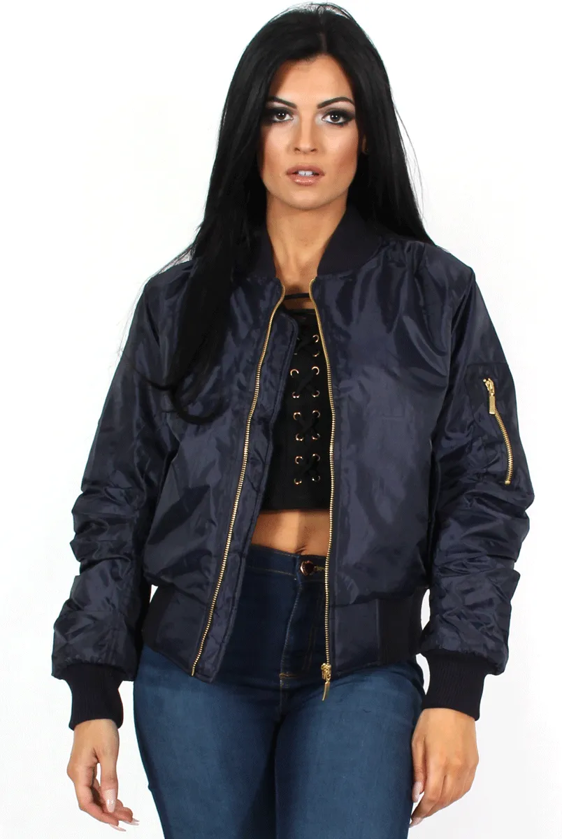 Kylie Blue Zip Front Bomber Jacket