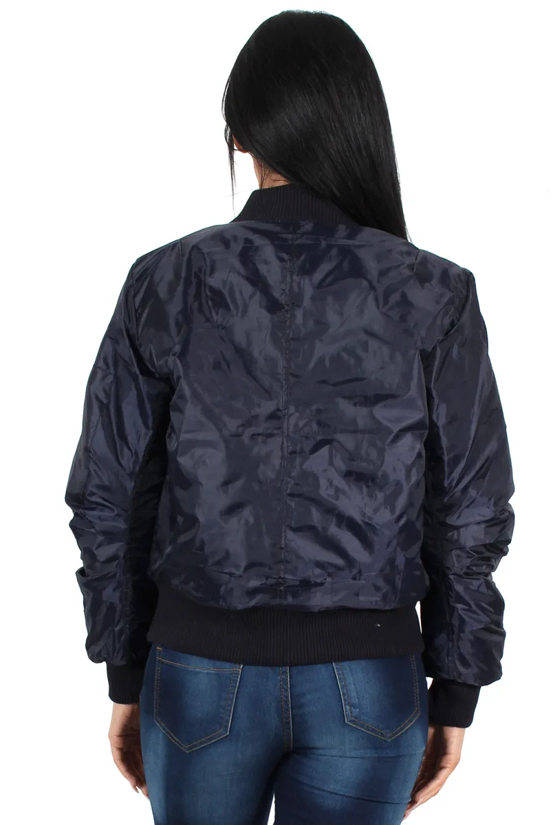 Kylie Blue Zip Front Bomber Jacket