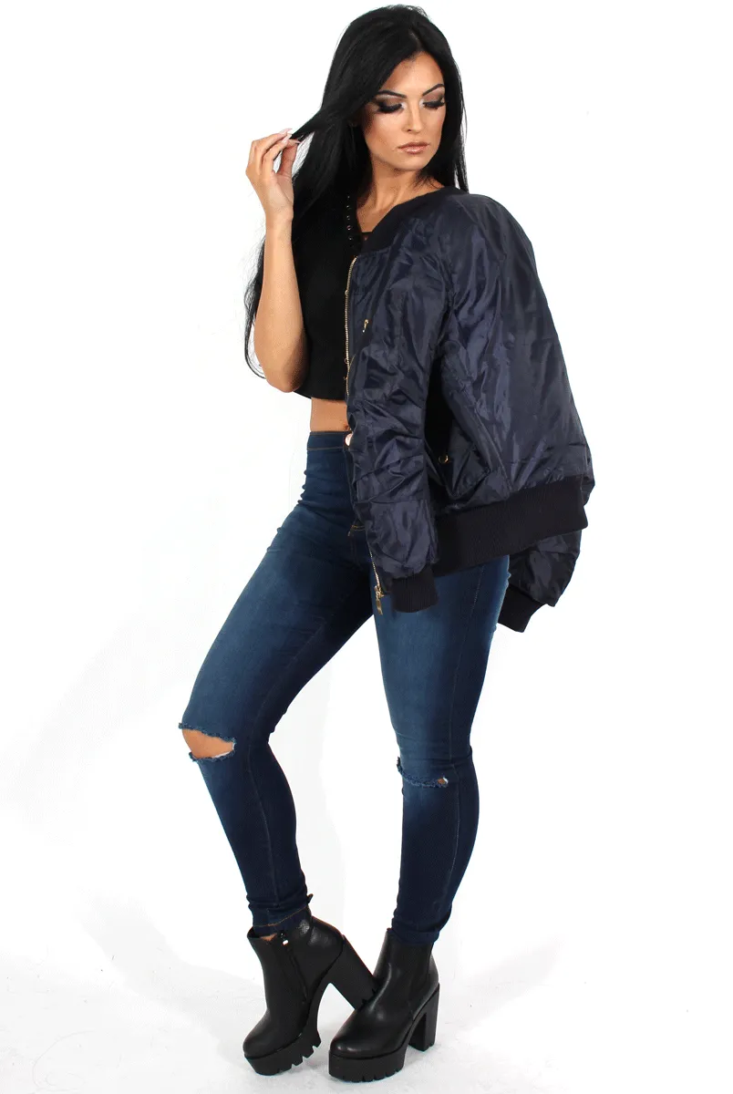 Kylie Blue Zip Front Bomber Jacket