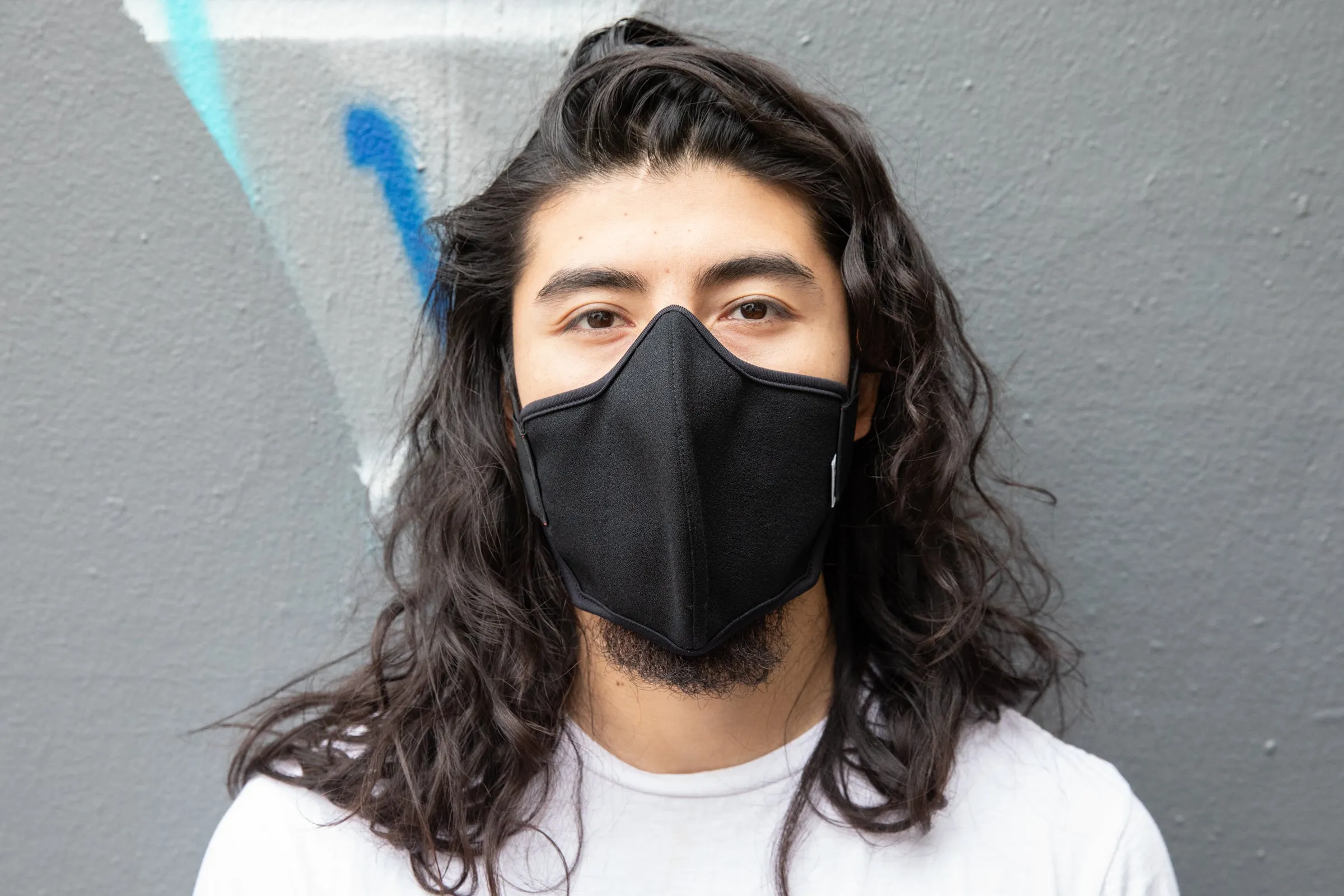 LONG 3 layer black wool crepe MASK