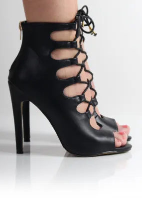 Lucia Black PU Lace Up Heels