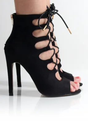 Lucia Black Suede Lace Up Heels