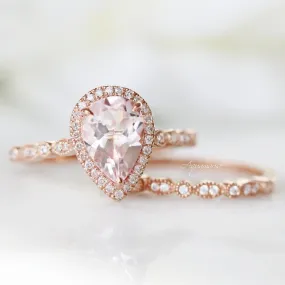 Luxe Teardrop Morganite Engagement Ring- 14K Solid Rose Gold