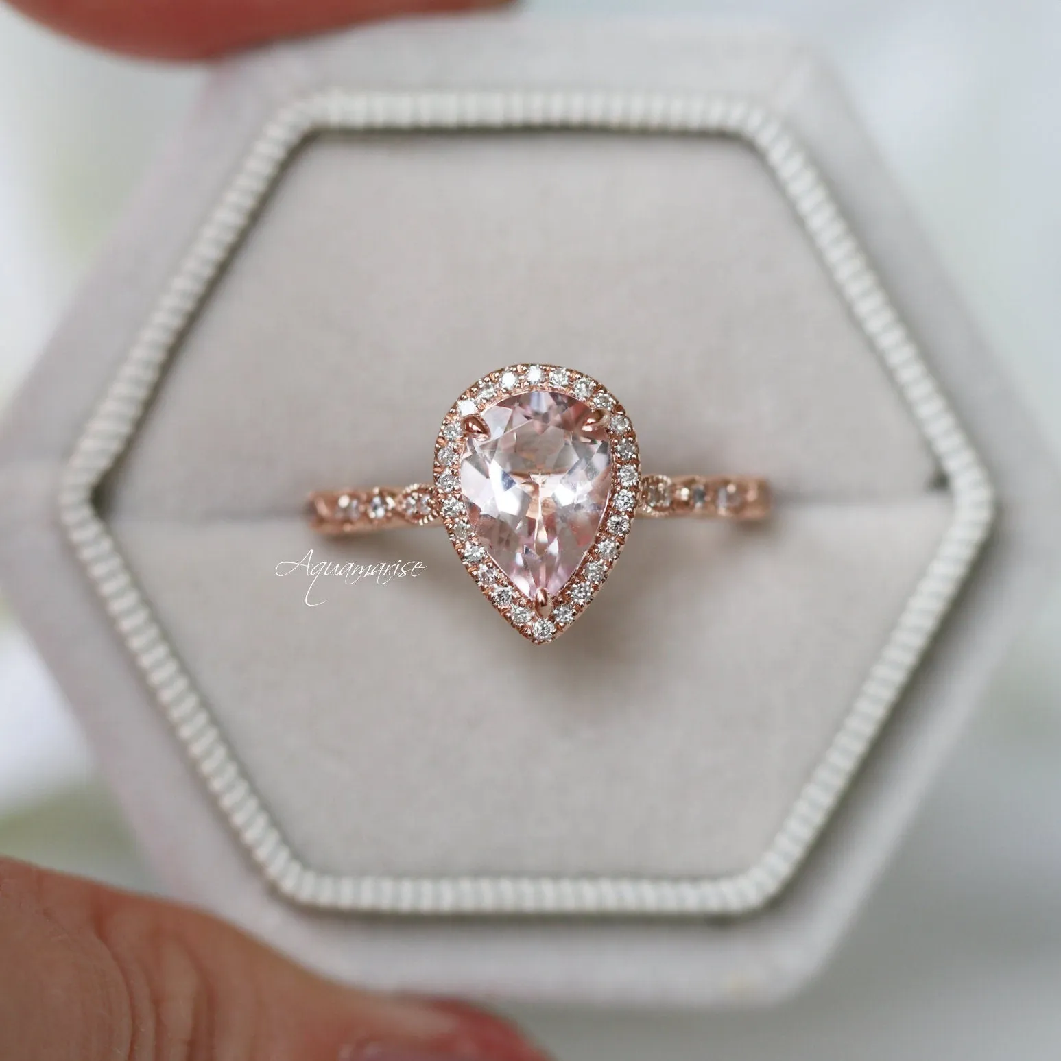 Luxe Teardrop Morganite Engagement Ring- 14K Solid Rose Gold