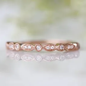 Luxe Vintage Diamond Wedding Band- 10K/ 14K/ 18K Solid Rose Gold