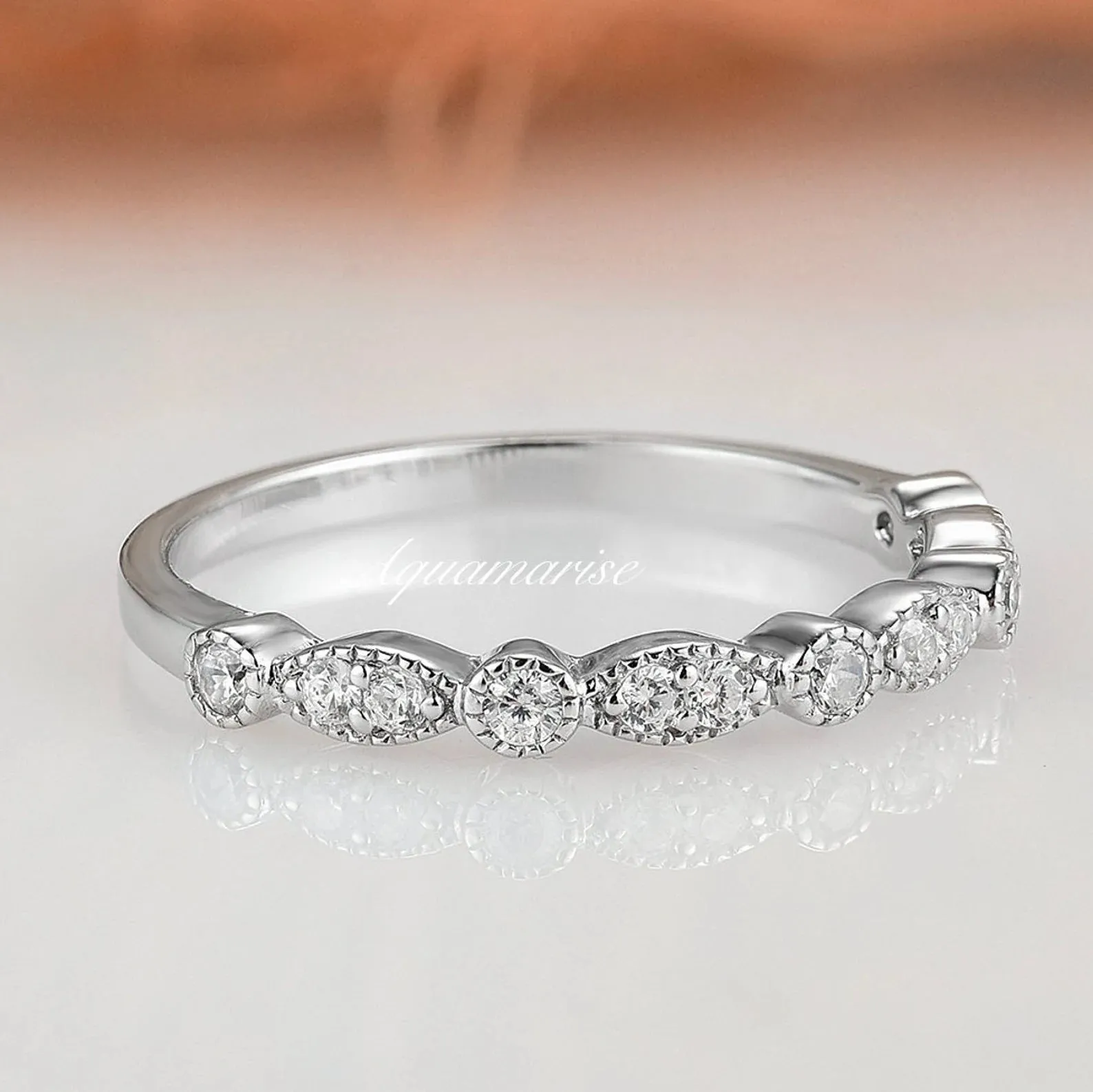 Luxe Vintage Diamond Wedding Band- 10K/ 14K/ 18K White Gold