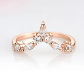 Marquise Diamond or Moissanite Wedding Band- 14K Solid Rose Gold