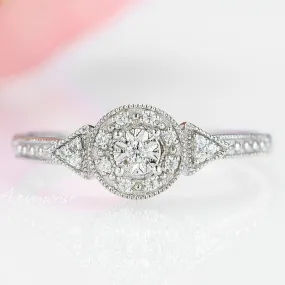 Milgrain Design Moissanite Engagement Ring- 14K White Gold