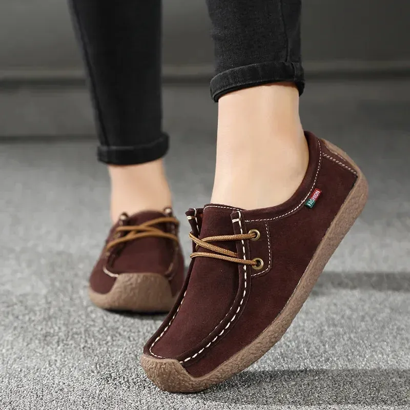 New Arrival Women’s Casual Shoes 2024 – Suede Leather Flats Sneakers, Lace-Up Moccasins, Fashion Loafers, Plus Size 35-42